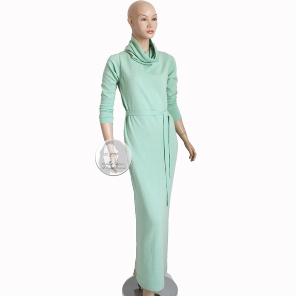 Bonnie Cashin Maxi Dress Belted Cashmere Knit Funnel Neck Vintage Retro 70s HTF - Picture 7 of 11